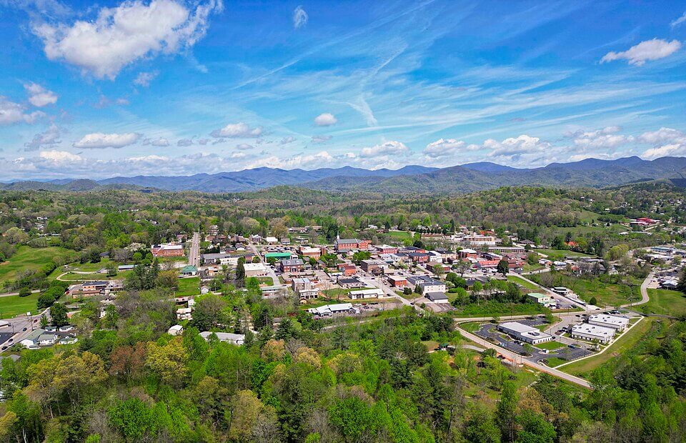Aerial view of Franklin, NC